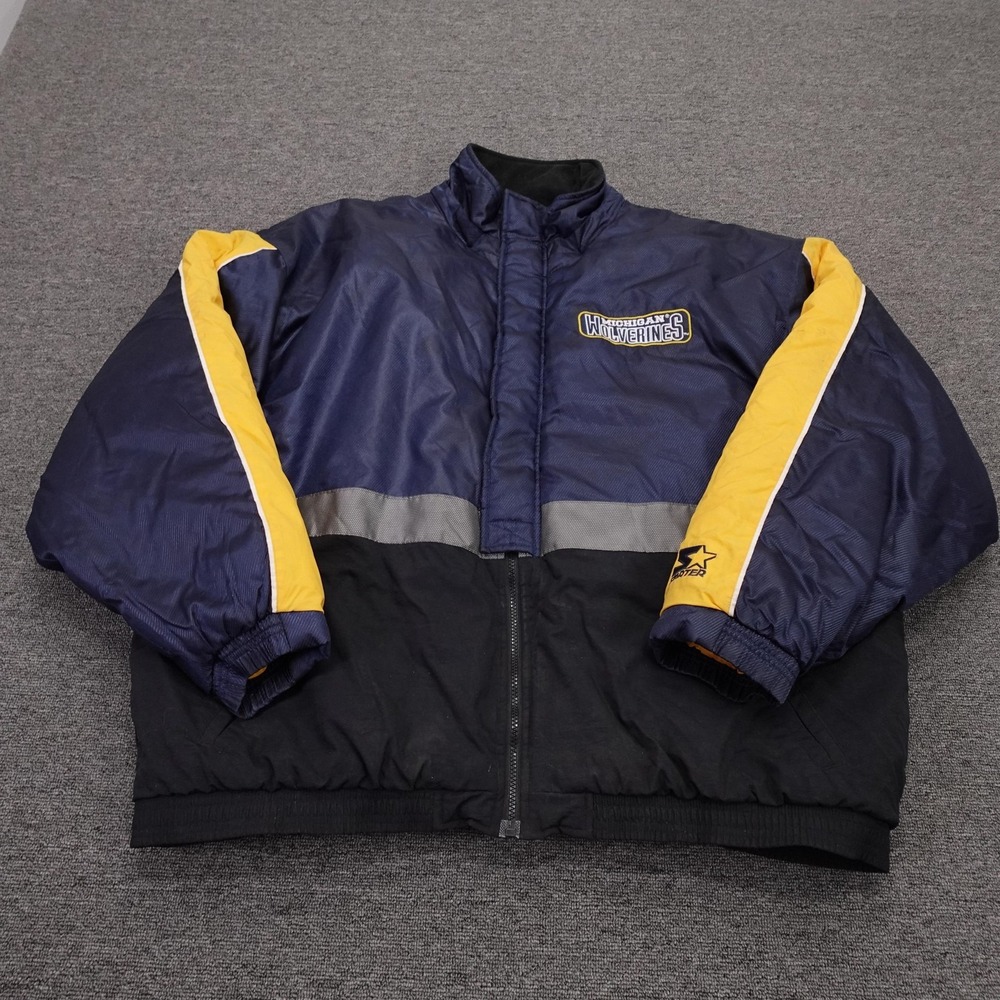 Vintage‎ Michigan Wolverines Jacket XL Blue NCAA Football Starter 90s Full Zip